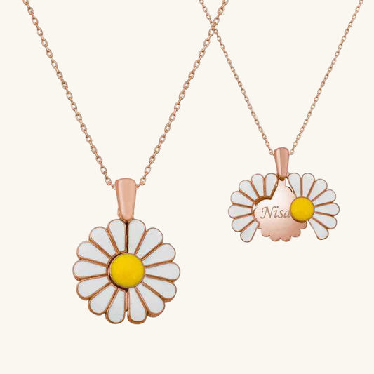 Rose Plated Personalized Daisy Silver Pendant