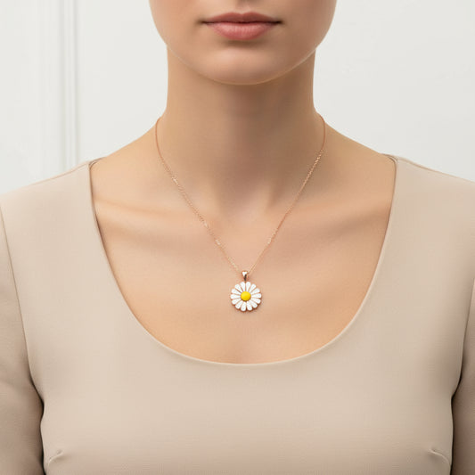 Rose Plated Personalized Daisy Silver Necklace