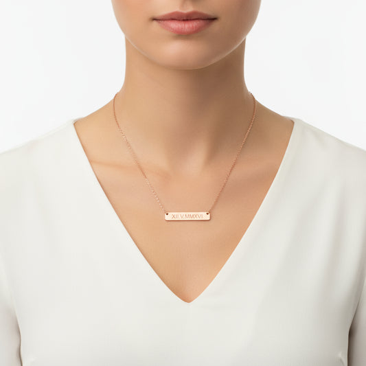 Rosévergoldete personalisierte Silberkette mit römischen Ziffern und Datum