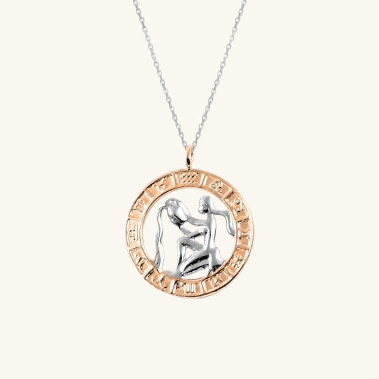 Rose Gold Plated Aquarius Zodiac Silver Necklace