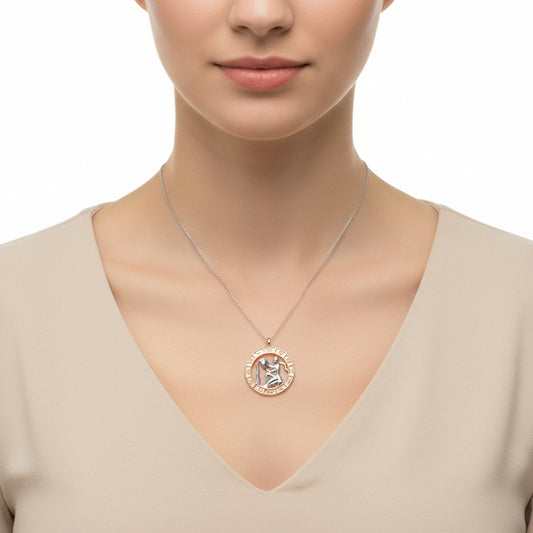Rose Gold Plated Aquarius Zodiac Silver Necklace