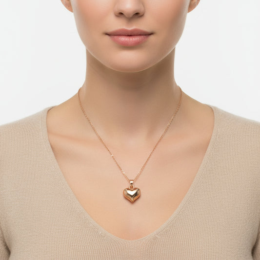 Kleine 3D-Herz-Halskette aus rosévergoldetem Silber für Damen