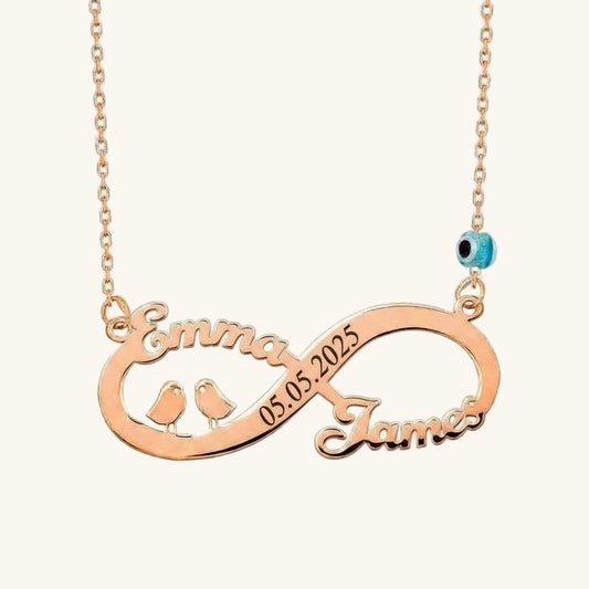 Rose Gold Plated Bird Infinity Name Necklace Silver