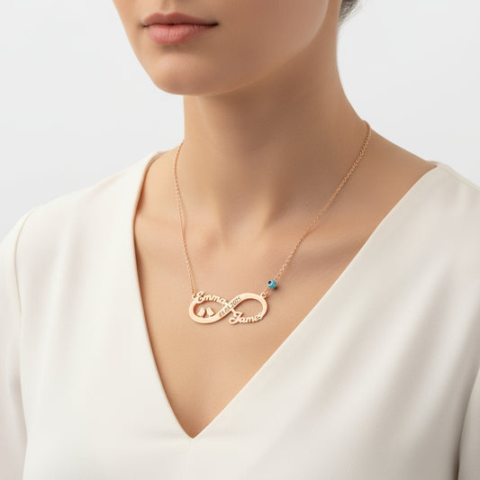 Rose Gold Plated Bird Infinity Name Necklace Silver