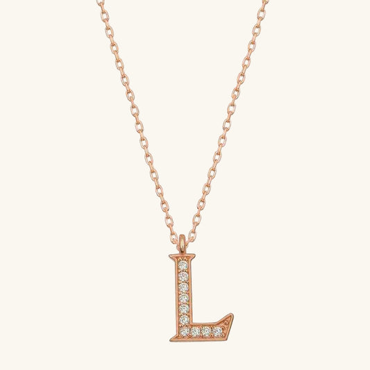 Rose Plated L Letter Women's Silver Necklace
