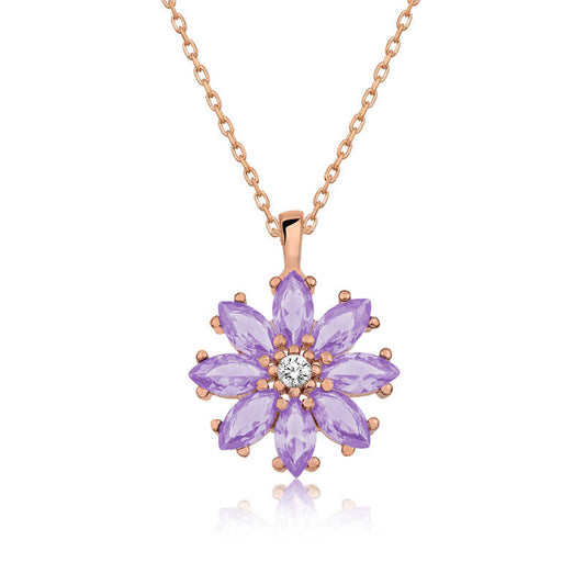 Lilac Flower Rose Plated Silver Necklace