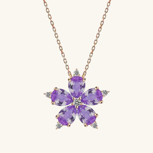 Rose Plated Lilac Camellia Flower Silver Necklace