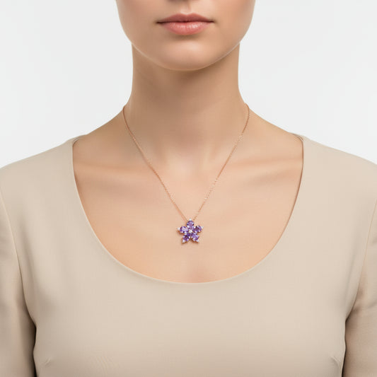Rose vergoldete lila Kamelienblüten-Silberkette