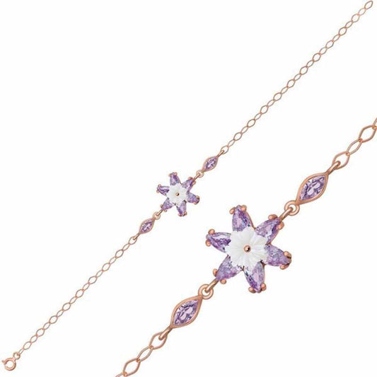 Bracelet en argent plaqué rose et fleur de lotus lilas