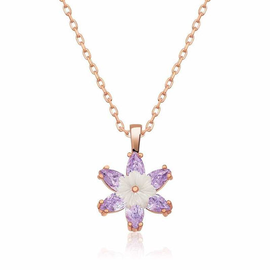Rose Gold Plated Lila Lotus Flower Silver Necklace