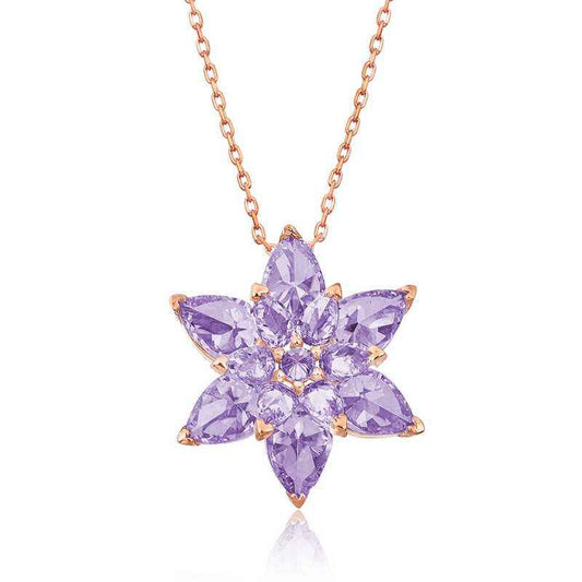 Rose Plated Lilac Lotus Flower Silver Necklace