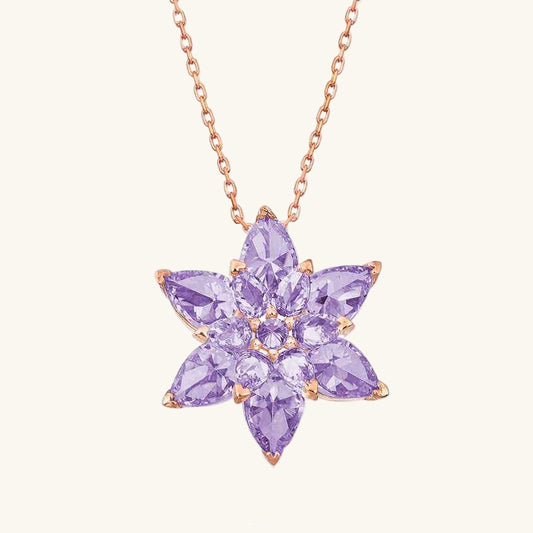Rose Plated Lilac Lotus Flower Silver Necklace