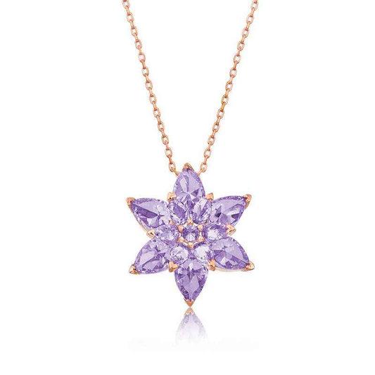 Rose Plated Lilac Lotus Flower Silver Necklace