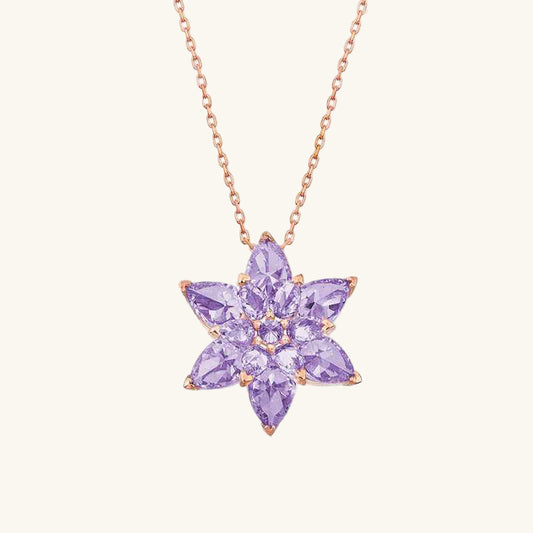 Rose Plated Lilac Lotus Flower Silver Necklace