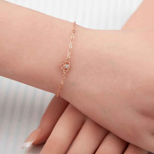 Rose Plated Lotus Flower Women's Silver Bracelet