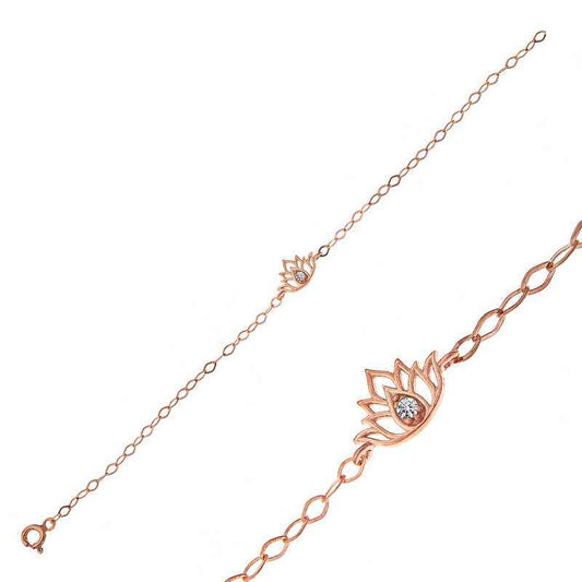 Rose Plated Lotus Flower Women's Silver Bracelet