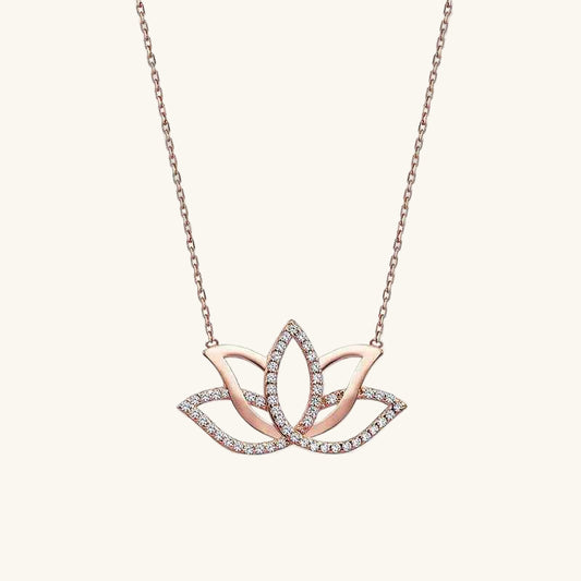 Rose Plated Lotus Flower Silver Necklace