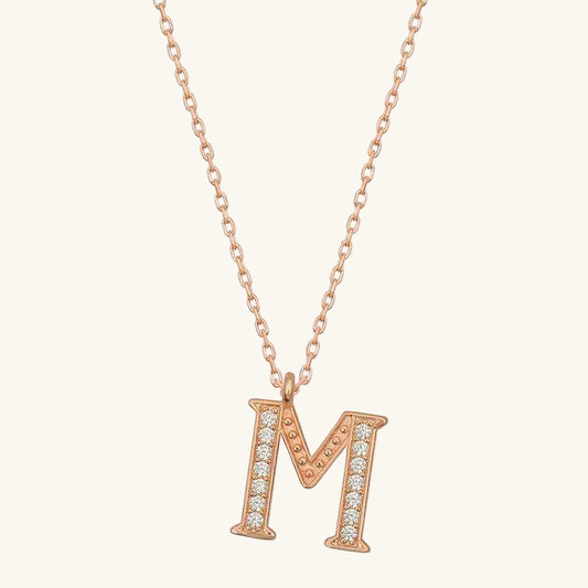 Rose Plated M Letter Women's Silver Necklace