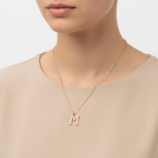Rosévergoldete Damen-Silberkette mit M-Buchstaben