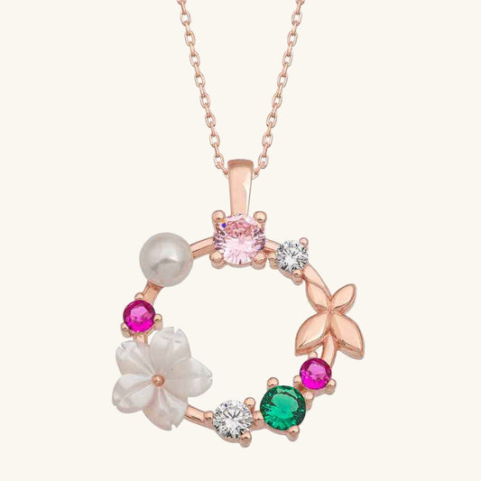 Rose Plated Magnolia Flower Butterfly Women's Silver Pendant