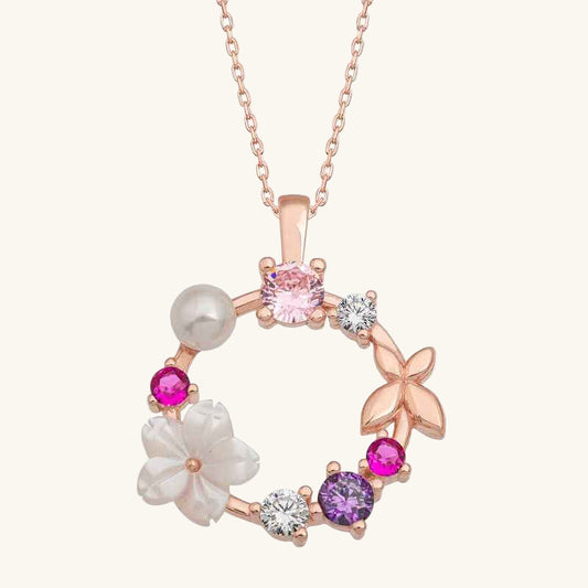 Rose Plated Magnolia Flower Butterfly Women's Silver Pendant