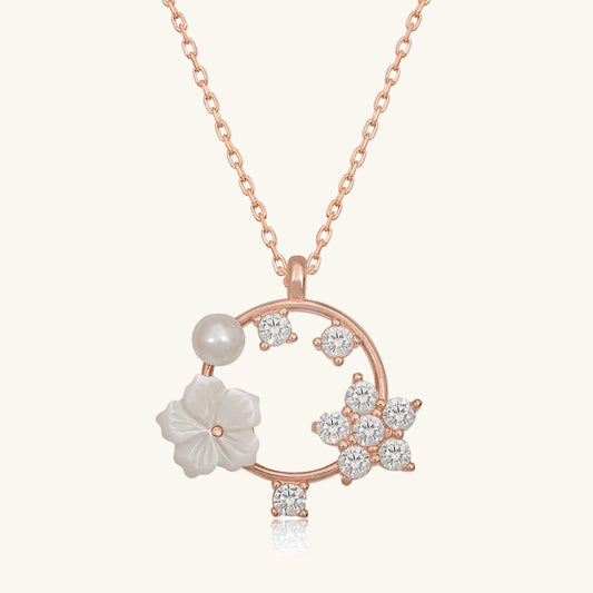 Rosévergoldete Magnolia Flower Star Damen-Silberkette