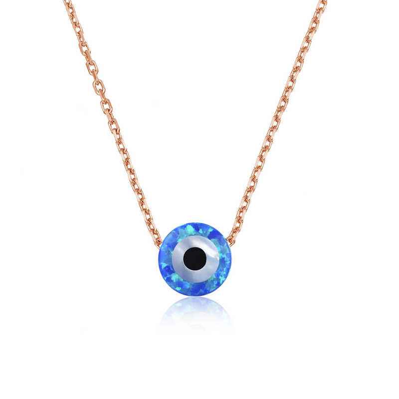 Blue Opal Stone Evil Eye Rose Gold Plated Silver Necklace