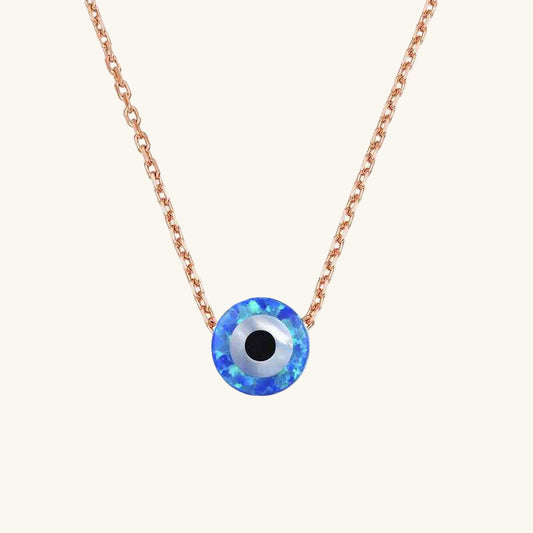 Blue Opal Stone Evil Eye Rose Gold Plated Silver Necklace