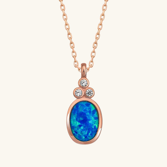 Blue Opal Stone Pineapple Women's Rose Plated Silver Necklace