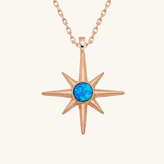 Blue Opal Stone North Star Rose Plated Silver Necklace