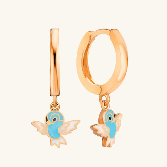 Boucles d'oreilles pendantes en argent plaqué rose avec oiseau bleu pour femme