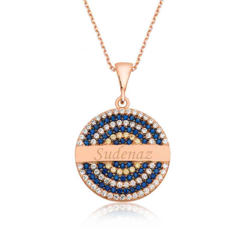 Rose Plated Blue Stone Name Women's Silver Necklace