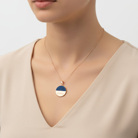 Blue Stone Name Women's Rose Plated Silver Necklace