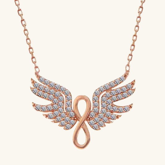 Rose Plated Angel Wing Infinity Women's Silver Necklace