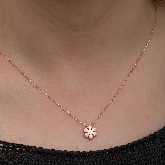 Minimal Snowflake Rose Plated Women's Silver Necklace