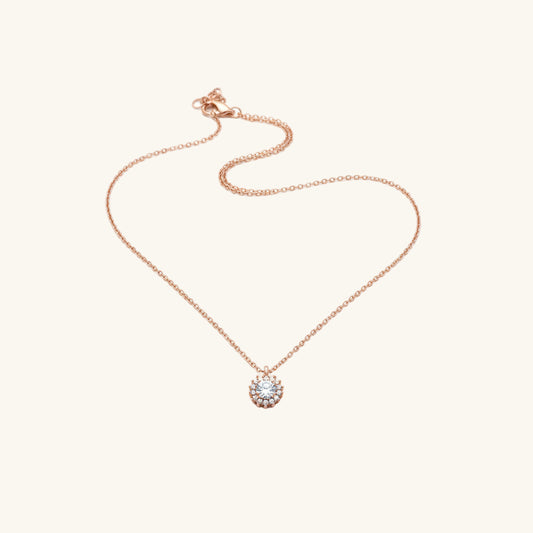 Minimal Round Halo Rose Plated Silver Women's Necklace