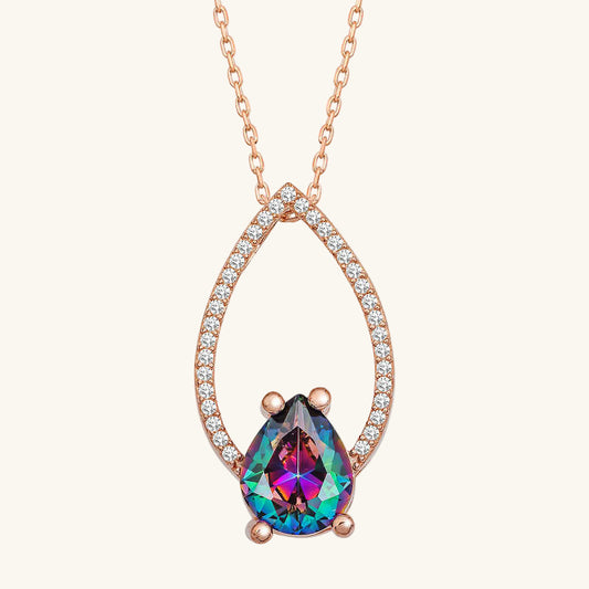 Rose Plated Mystic Topaz Stone Drop Women's Silver Necklace