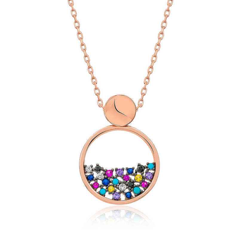 Rose Plated Mix Stone Dewdrop Women's Silver Necklace
