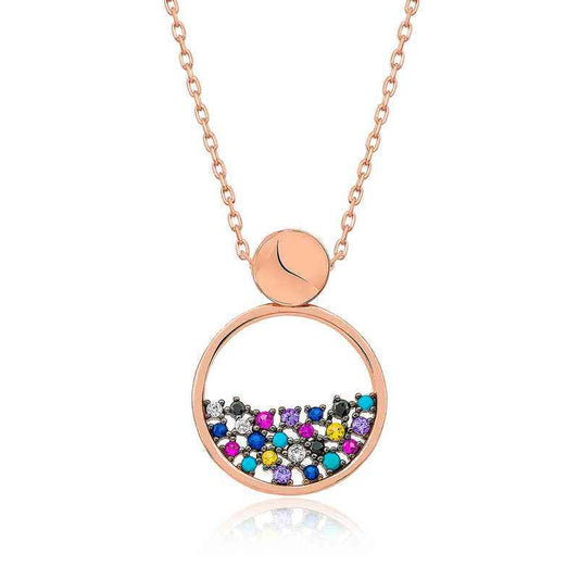 Rose Plated Mix Stone Dewdrop Women's Silver Necklace