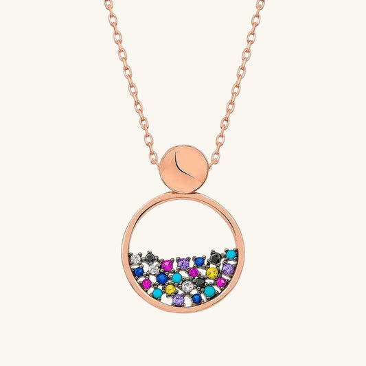 Rose Plated Mix Stone Dewdrop Women's Silver Necklace