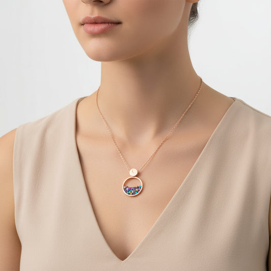 Rose Plated Mix Stone Dewdrop Women's Silver Necklace