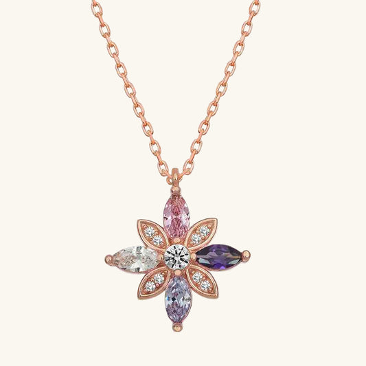 Rose Plated Mixed Stone Hope Flower Women's Silver Necklace