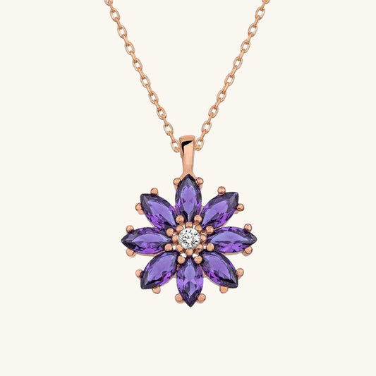 Rose Plated Purple Flower Women's Silver Necklace