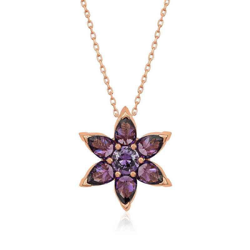 Rose Plated Purple Flower Women's Silver Necklace