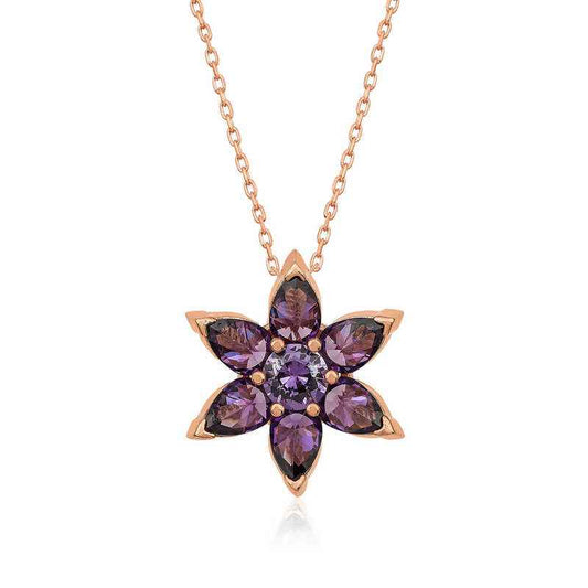Rose Plated Purple Flower Women's Silver Necklace