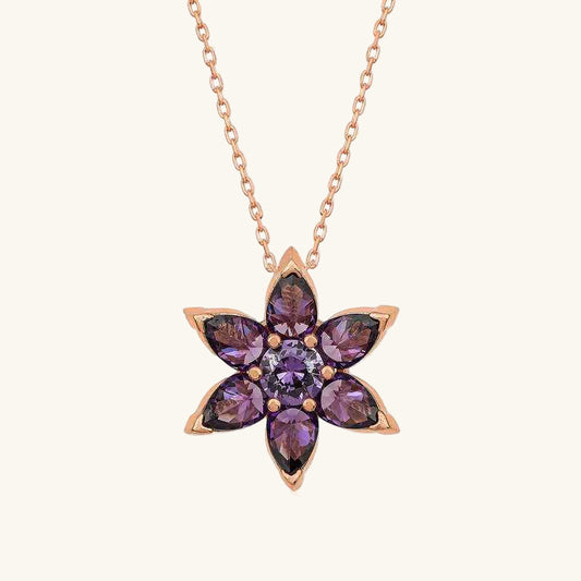 Rose Plated Purple Flower Women's Silver Necklace
