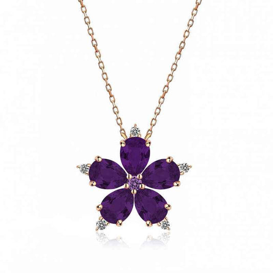 Rose Plated Purple Camellia Flower Women's Silver Necklace