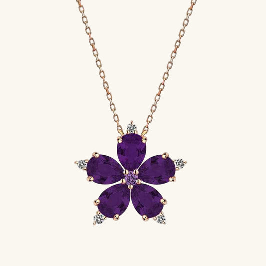 Rose Plated Purple Camellia Flower Women's Silver Necklace