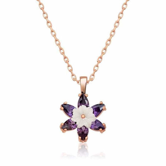 Rose Gold Plated Purple Lotus Flower Silver Necklace