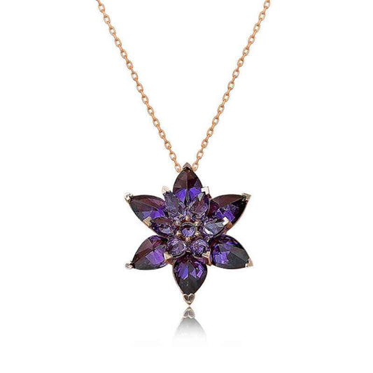 Rose Plated Purple Lotus Flower Silver Necklace